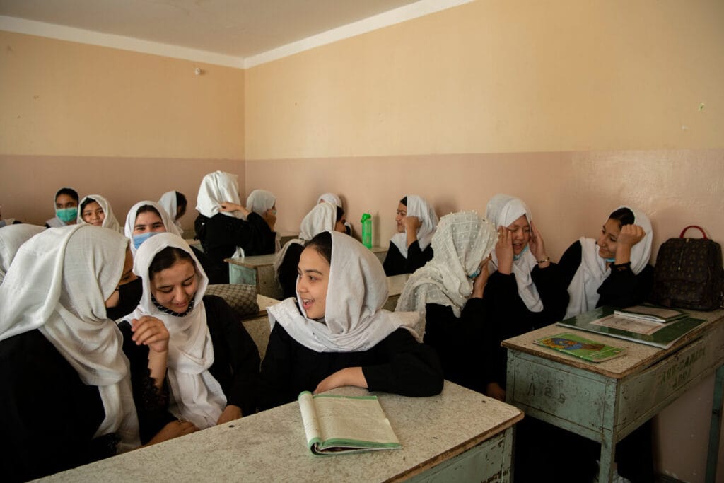 Afghan Girls in the school when they were not banned from it